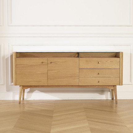 LEON - Buffet enfilade style contemporain en chêne, 2 portes, 3 tiroirs