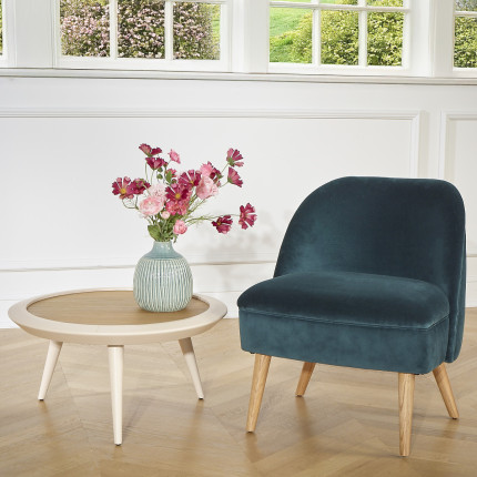 MIA - Vintage style crapaud armchair, in oak and velvet, 1 seat