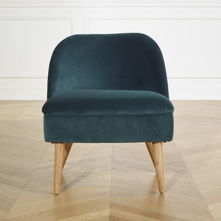 MIA - Fauteuil crapaud style vintage, en chêne et velours, 1 place