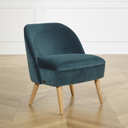 MIA - Fauteuil crapaud style vintage, en chêne et velours, 1 place