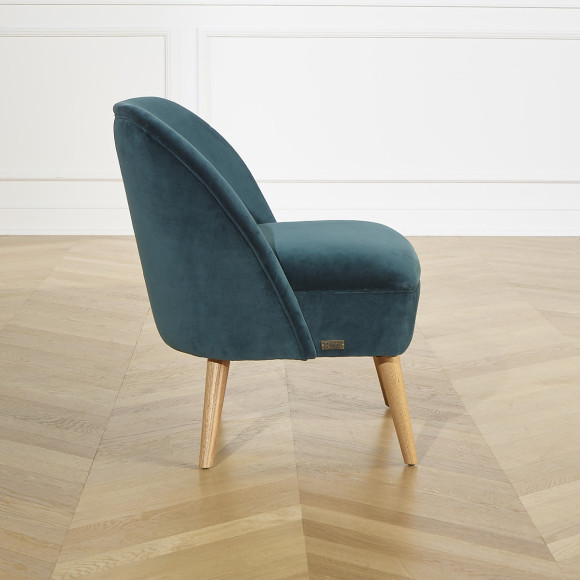 MIA - Vintage style crapaud armchair, in oak and velvet, 1 seat