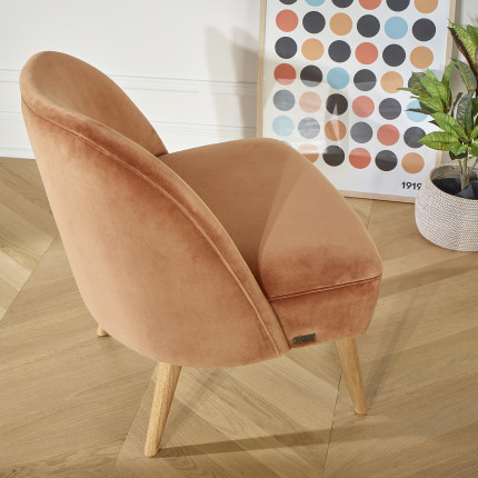 MIA - Vintage style crapaud armchair, in oak and velvet, 1 seat