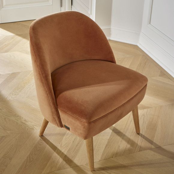 MIA - Vintage style crapaud armchair, in oak and velvet, 1 seat