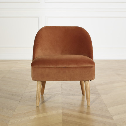 MIA - Vintage style crapaud armchair, in oak and velvet, 1 seat