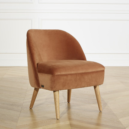 MIA - Vintage style crapaud armchair, in oak and velvet, 1 seat