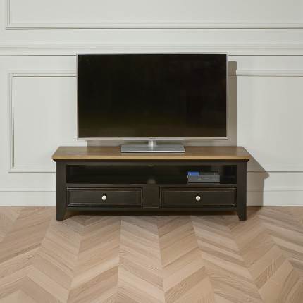 ARCHER - Mueble de TV estilo costero en madera, 1 nicho, 2 cajones