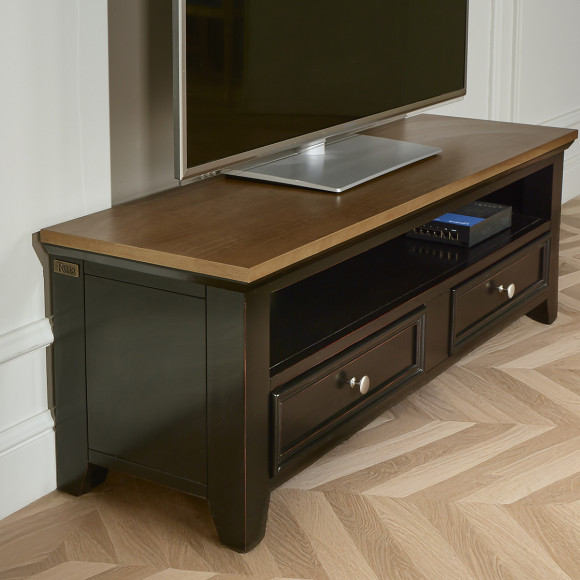 ARCHER - Mueble de TV estilo costero en madera, 1 nicho, 2 cajones