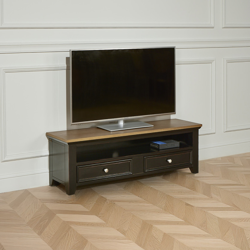 ARCHER - Mueble de TV estilo costero en madera, 1 nicho, 2 cajones