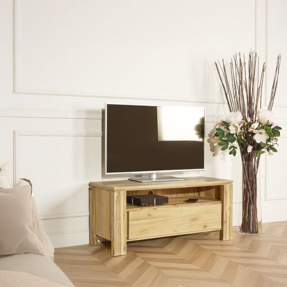 ENZO - Meuble TV style moderne en bois, 1 niche, 1 tiroir