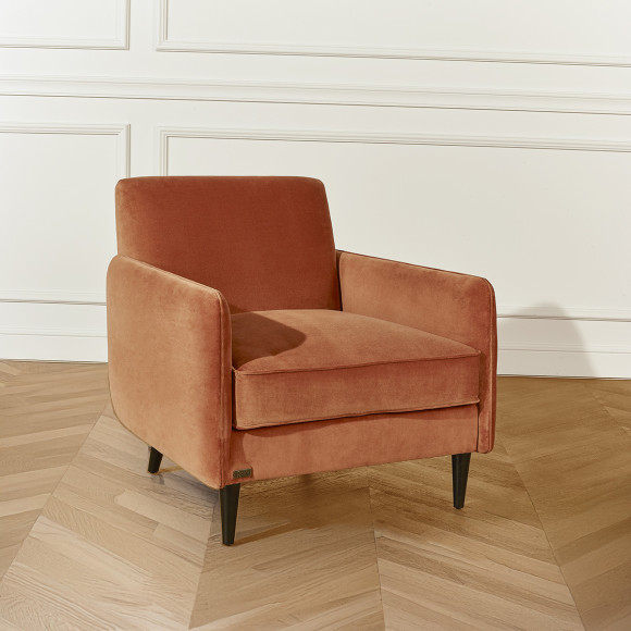 SANDOR - Fauteuil style vintage en velours et bois, 1 place