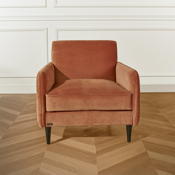 SANDOR - Fauteuil style vintage en velours et bois, 1 place