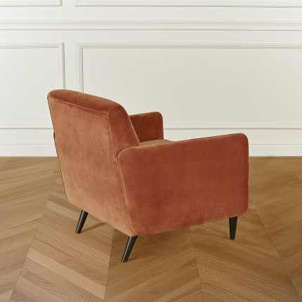 SANDOR - Fauteuil style vintage en velours et bois, 1 place