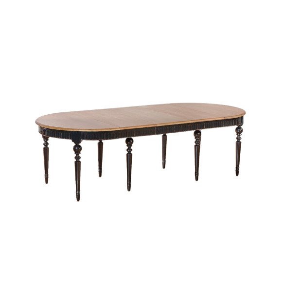 AUDE - Extendable dining table in a romantic style made of oak, black legs, seats 6/16