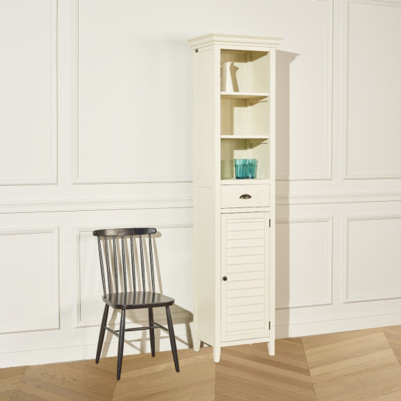 BELMA - Estantería estilo costero de madera maciza, 1 puerta, 2 estantes, 1 cajón