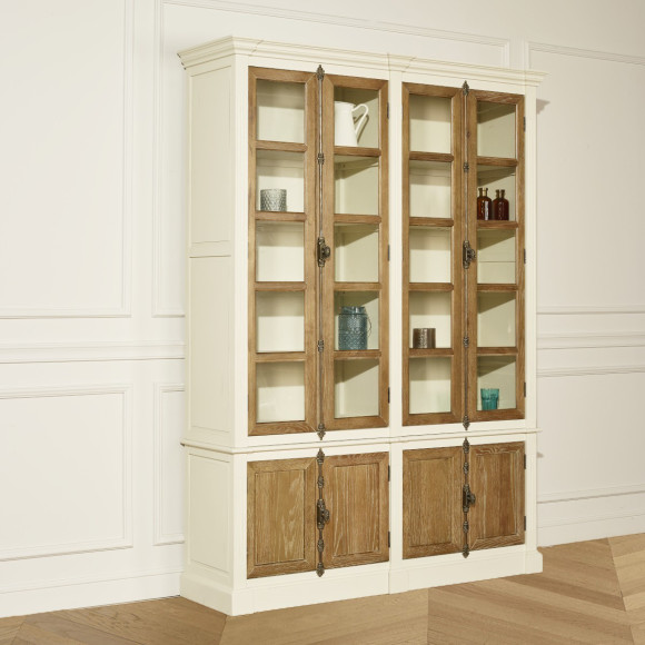 ARAGON - Double showcase in oak, white shabby chic finish