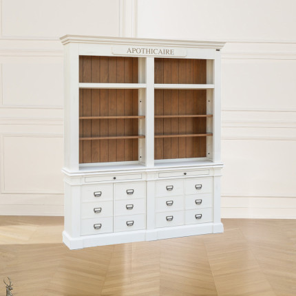 GUSTAVE - Solid wood library in classic style, 4 doors, 8 shelves, 2 drawers, FSC® certified wood