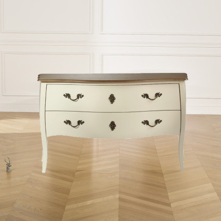 ALIENOR - Comò bianco stile Luigi XV, piano in rovere, 2 cassetti - legno certificato FSC®