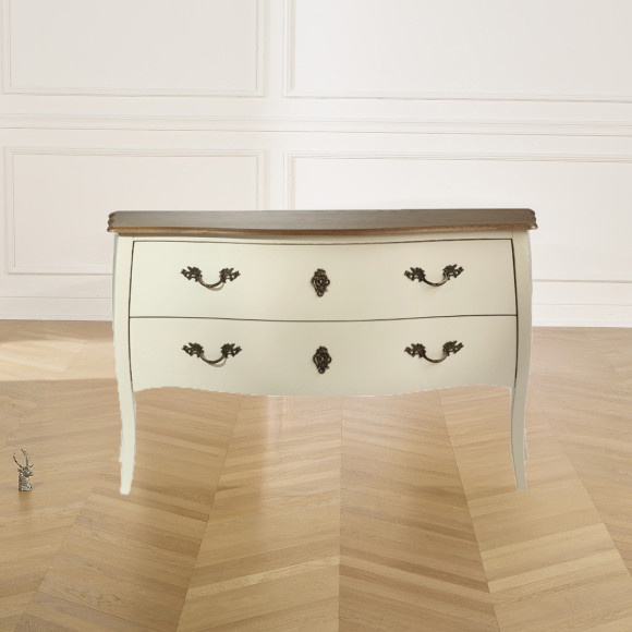 ALIENOR - Commode blanche style Louix XV, plateau en chêne, 2 tiroirs - bois certifié FSC®