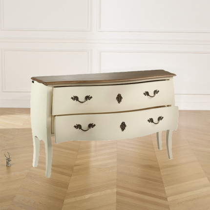 ALIENOR - Commode blanche style Louix XV, plateau en chêne, 2 tiroirs - bois certifié FSC®