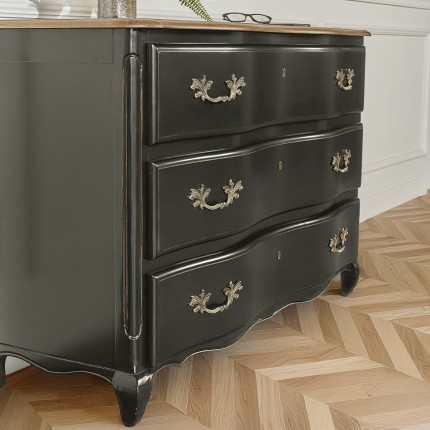 SERRENA - Shabby chic black oak dresser, 3 drawers