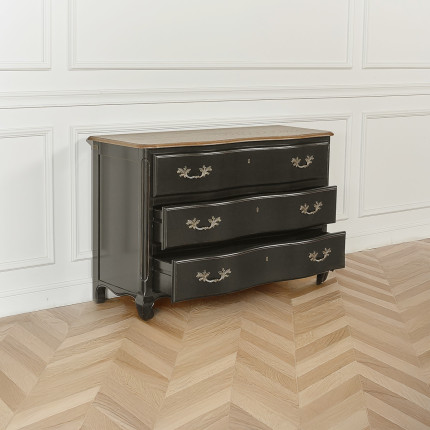 SERRENA - Shabby chic black oak dresser, 3 drawers