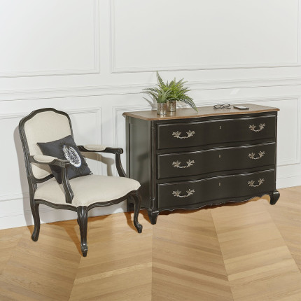 SERRENA - Commode shabby chic noire en chêne, 3 tiroirs