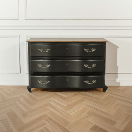 SERRENA - Shabby chic black oak dresser, 3 drawers