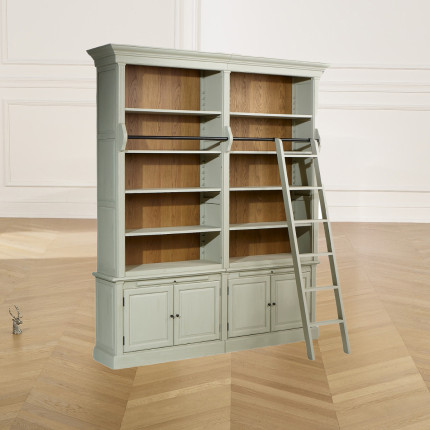 FRANCOIS - Libreria da salotto stile romantico con scala scorrevole, 4 porte e 8 ripiani