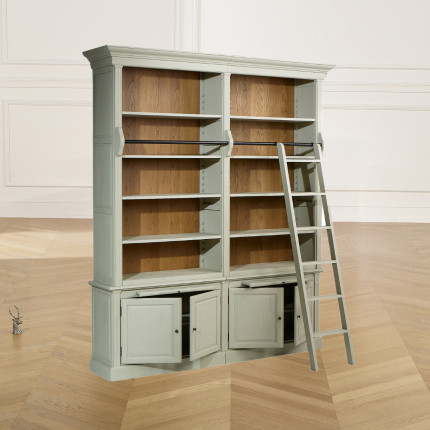 FRANCOIS - Libreria da salotto stile romantico con scala scorrevole, 4 porte e 8 ripiani