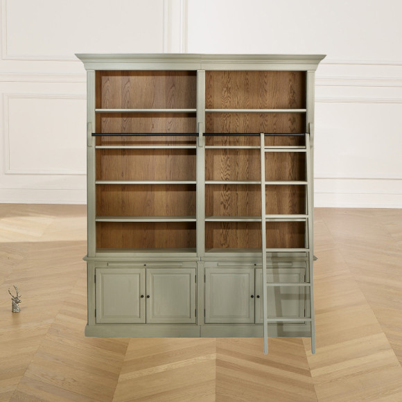 FRANCOIS - Libreria da salotto stile romantico con scala scorrevole, 4 porte e 8 ripiani