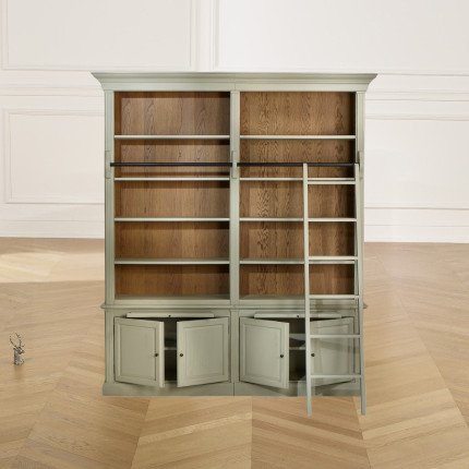 FRANCOIS - Libreria da salotto stile romantico con scala scorrevole, 4 porte e 8 ripiani