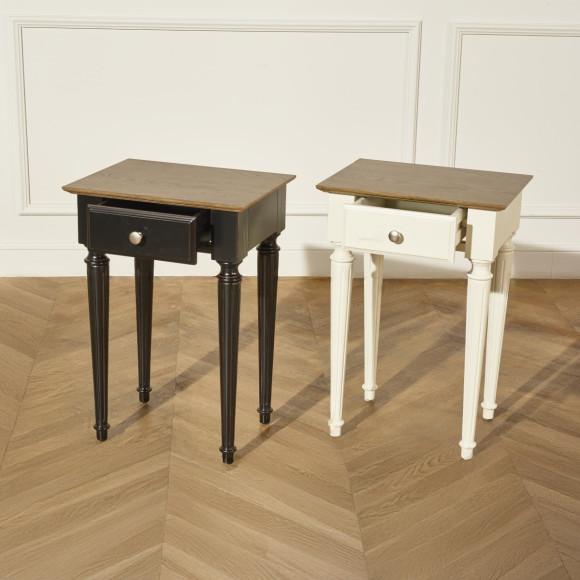 DISSAY - Bedside table with oak top, patinated fluted legs, 1 drawer