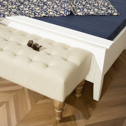 JANE - Banco pie de cama estilo shabby chic, de madera y tela capitoné, 150 cm