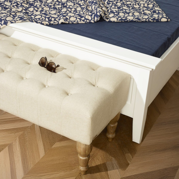 JANE - Shabby chic style end-of-bed bench, upholstered wood and fabric, 150 cm