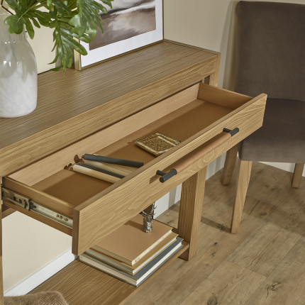 MEGÈVE – Consola de madera maciza estilo contemporáneo, 1 cajón, madera certificada FSC®