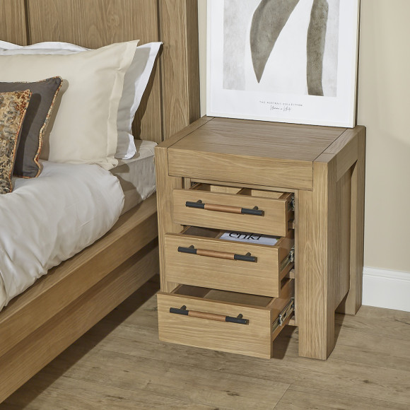 MEGÈVE – Design bedside table in solid wood, 3 drawers, FSC® certified wood