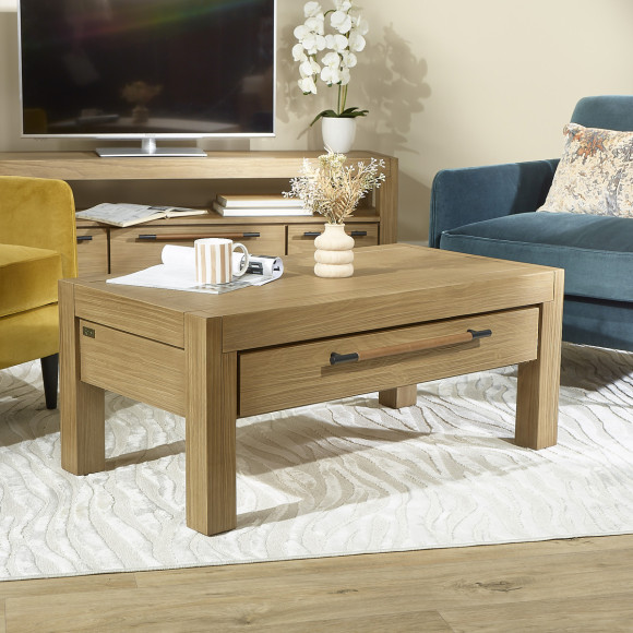 MEGÈVE – Modern style solid wood coffee table, 1 drawer, FSC® certified wood