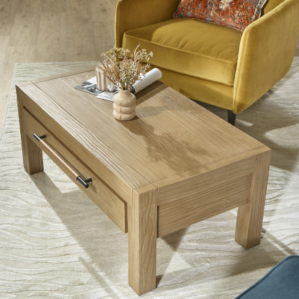 MEGÈVE – Table basse en bois massif style moderne, 2 tiroirs, bois certifié FSC®