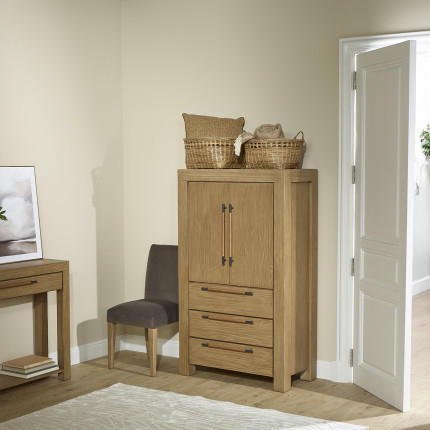 MEGEVE – Petite armoire style contemporain, 2 portes, 3 étagères, 3 tiroirs, bois certifié FSC®