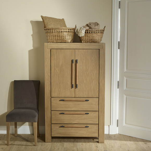 MEGEVE – Petite armoire style contemporain, 2 portes, 3 étagères, 3 tiroirs, bois certifié FSC®