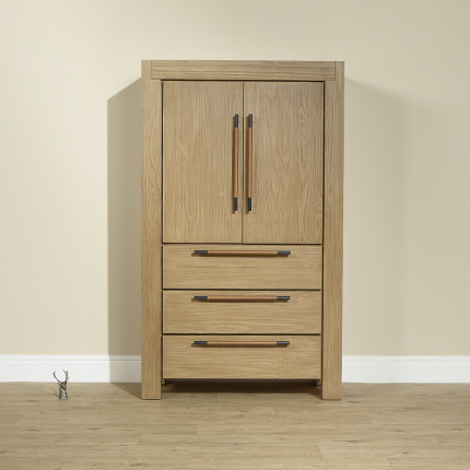 MEGEVE – Petite armoire style contemporain, 2 portes, 3 étagères, 3 tiroirs, bois certifié FSC®