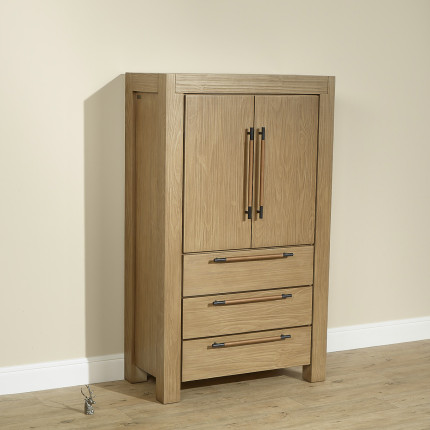 MEGEVE – Petite armoire style contemporain, 2 portes, 3 étagères, 3 tiroirs, bois certifié FSC®