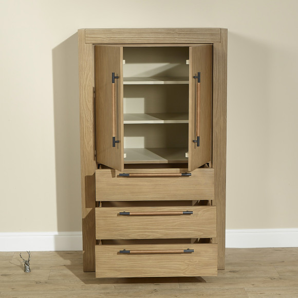 MEGEVE – Petite armoire style contemporain, 2 portes, 3 étagères, 3 tiroirs, bois certifié FSC®