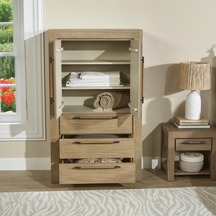 MEGEVE – Small contemporary style cabinet, 2 doors, 3 shelves, 3 drawers, FSC® certified wood