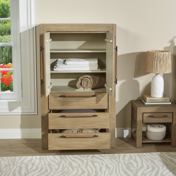 MEGEVE – Pequeño armario de estilo contemporáneo, 2 puertas, 3 estantes, 3 cajones, madera certificada FSC®