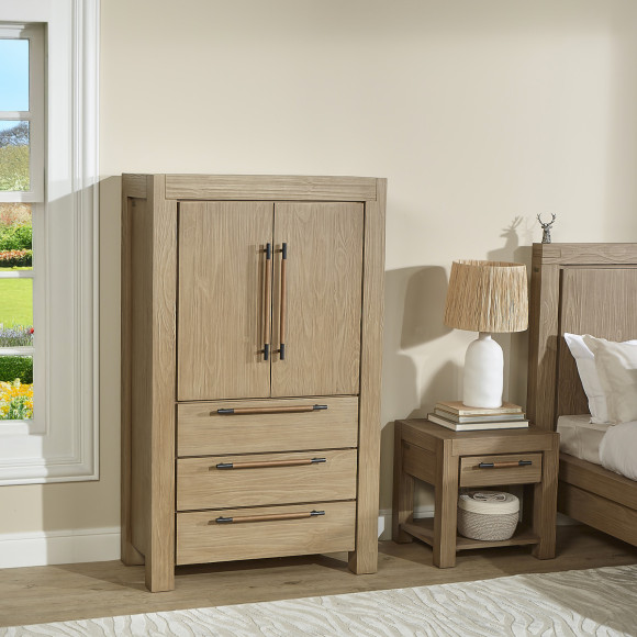 MEGEVE – Petite armoire style contemporain, 2 portes, 3 étagères, 3 tiroirs, bois certifié FSC®