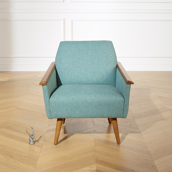 SANDER - Fauteuil style nordique en bois massif et tissu X,  bois certifié FSC®, 1 place