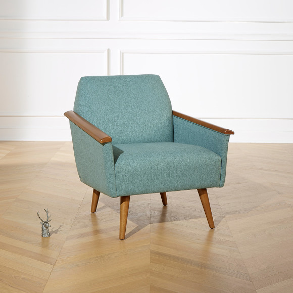 SANDER - Fauteuil style nordique en bois massif et tissu X,  bois certifié FSC®, 1 place