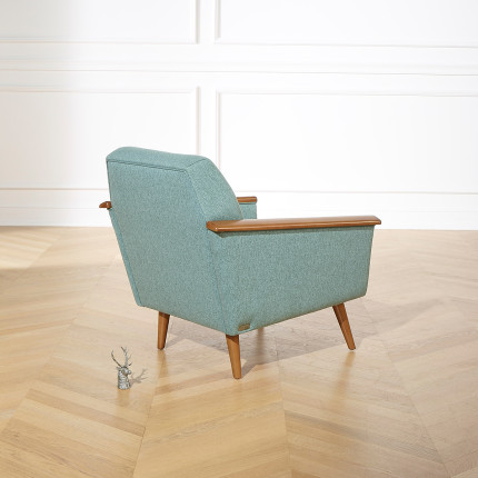 SANDER - Fauteuil style nordique en bois massif et tissu X,  bois certifié FSC®, 1 place