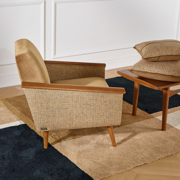 SANDER - Fauteuil style nordique, tissu tweed et bois certifié FSC®, 1 place